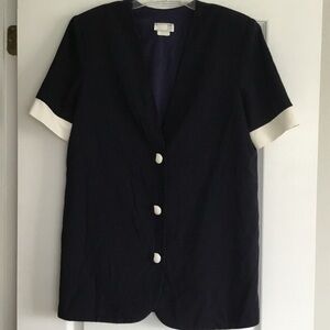Classic Navy and White Short-Sleeve Blazer - size 12